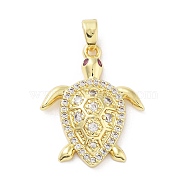 Brass Micro Pave Cubic Zirconia Pendants, Turtle Charm, Real 18K Gold Plated, 23.5x18.5x4mm, Hole: 4.5x2.5mm(KK-F877-13G)