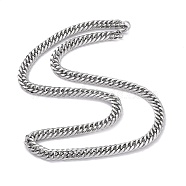 201 Stainless Steel Cuban Link Chain Necklace with 304 Stainless Steel Clasps for Men Women, Stainless Steel Color, 23.82 inch(60.5cm), Link: 11x8.5x2mm(NJEW-M194-01E-P)