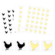 80 Sheets 2 Color Cartoon Animal Meal Stickers, Adhesive Square Paper Labels, Gold & Black, Rooster Pattern, 6.6~7.8x8.1~9x0.02cm, 30pcs/sheet, 40sheets/color(DIY-OC0008-67B)