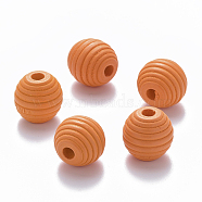 Painted Natural Wood Beehive European Beads, Large Hole Beads, Round, Orange, 18x17mm, Hole: 4.5mm(WOOD-Q040-019A-A06)