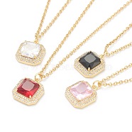 Brass Micro Pave Cubic Zirconia Pendant Necklaces, with Rhinestone and 304 Stainless Steel Cable Chains, Square Octagon, Golden, Mixed Color, 17.72 inch(45cm)(NJEW-F281-05)
