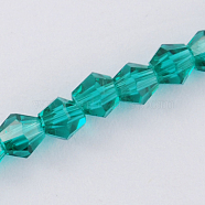Imitation Austrian Crystal 5301 Bicone Beads, Faceted Glass Beads Strands, Dark Cyan, 6x6mm, Hole: 1.2mm, about 47~48pcs/strand, 10.24 inch~10.43 inch(26~26.5cm)(X-GLAA-S026-6mm-08)