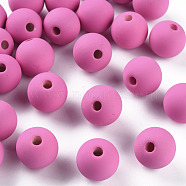 Acrylic Beads, Rubberized Style, Half Drilled, Round, Camellia, 16mm, Hole: 3.5mm(OACR-S039-05-82)