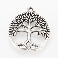 Tibetan Style Alloy Pendants, Flat Round with Tree, Cadmium Free & Lead Free, Antique Silver, 26x23x2.5mm, Hole: 2mm(X-TIBEP-Q064-35AS-RS)
