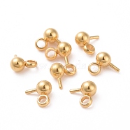 304 Stainless Steel Ball Stud Earring Post, with 201 Stainless Steel Vertical Loop and 316 Surgical Stainless Steel Pins, Golden, 5x3mm, Hole: 1.4mm, Pin: 0.5mm(STAS-Z035-01A-G)