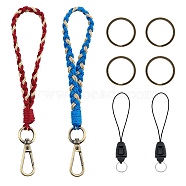 2Pcs Boho Macrame Wristlet Keychain Keying, Handmade Braided Tassel Wrist Lanyard with Portable Anti-Lost Mobile Rope for Women, Dark Red, 19cm, 2 colors, 1pc/color(KEYC-SW00004-07)