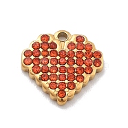 304 Stainless Steel Rhinestone Charms, Heart, Ion Plating(IP), Real 14K Gold Plated, Hyacinth, 11.5x11.5x2mm, Hole: 1mm(STAS-M092-06G-04)