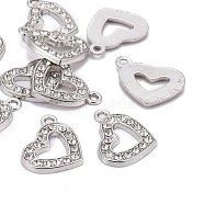Valentine Day Ideas Alloy Rhinestone Pendants, Cadmium Free & Lead Free, Heart, Platinum Color, about 19mm wide, 15mm long, hole: 2mm(RSB210-2)