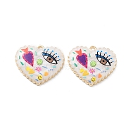 Rack Plating Alloy Enamel Pendants, with Resin, Heart with Evil Eye & Flower Charm, Cadmium Free & Nickel Free & Lead Free, Golden, Colorful, 21x25x3.5mm, Hole: 1.6mm(FIND-C050-13G-07)