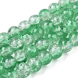 Baking Painted Crackle Glass Bead Strands, Round, Medium Sea Green, 10mm, Hole: 1.3~1.6mm, about 80pcs/strand, 31.4 inch(CCG-S001-10mm-19)