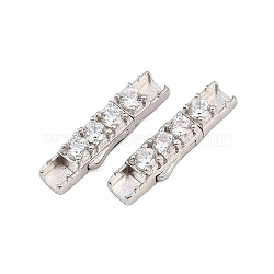 925 Sterling Silver Micro Pave Clear Cubic Zirconia Bayonet Clasps, Rectangle, Flat Hole, Real Platinum Plated, 20.5x5x4.5mm, Inner Diameter: 3mm(STER-C016-01A-P)