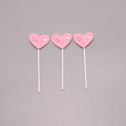 3D Wood Cake Insert Card, Heart, Cake Decor Birthday Party Decoration, Pink, 117x40x6.5mm, 3pcs/set(WOOD-WH0025-23A)