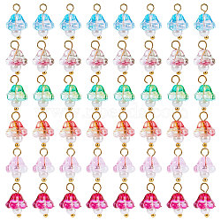 120Pcs 6 Colors Electroplate Glass Charms, with Golden Plated Brass Findings and Glass Pearl Round Beads, Trumpet Flower, Mixed Color, 14x9x9mm, Hole: 2.5mm, 20pcs/color(GLAA-SC0001-70)