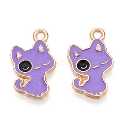 Alloy Enamel Pendants, Cadmium Free & Nickel Free & Lead Free, Light Gold, Cat Charm, Medium Purple, 18.5x12x1.2mm, Hole: 1.6mm(ENAM-CJC0018-01A)