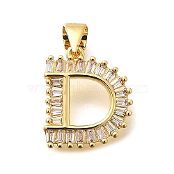 Rack Plating Brass Micro Pave Cubic Zirconia Pendants, Long-Lasting Plated, Lead Free & Cadmium Free,Real 18K Gold Plated, Letter Charms, Letter D, 15x13x2mm Hole: 5x3mm(KK-L226-100G-D)