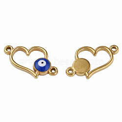 304 Stainless Steel Enamel Connector Charms, Golden, Heart with Evil Eye, Dark Blue, 11.5x18x3mm, Hole: 1.2mm(STAS-N087-64-03G)
