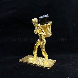 Alloy Miner Ornaments with Raw Natural Tourmaline, for Office Home Display Decorations, 52x75mm(PW23041810649)