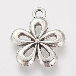 Tibetan Style Alloy Pendants, Flower, Lead Free & Cadmium Free, Antique Silver, 18x15x2mm, Hole: 2mm(X-TIBE-S306-12AS-RS)