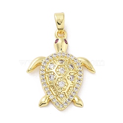 Brass Micro Pave Cubic Zirconia Pendants, Turtle Charm, Real 18K Gold Plated, 23.5x18.5x4mm, Hole: 4.5x2.5mm(KK-F877-13G)