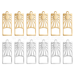 12Pcs 2 Colors 201 Stainless Steel Pendants, Rectangle with Sun, Mixed Color, 27.5x10.5x1.5mm, Hole: 1.8mm, 6pcs/color(FIND-UN0003-98)