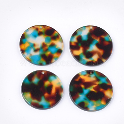 Cellulose Acetate(Resin) Pendants, Leopard Print, Flat Round, Colorful, 30x3mm, Hole: 1.2mm(KY-T011-01B-02)