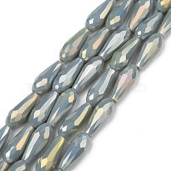 Electroplated Opaque Glass Beads Strands, Full Rainbow Plated, Faceted, Teardrop, Slate Gray, 15x6mm, Hole: 1mm, about 50pcs/Strand, 28.35 inch(72cm)(X-EGLA-L015-FR-B19-01)