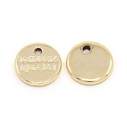Nickel Free & Lead Free Golden Alloy Message Flat Round Charm Pendants, Long-Lasting Plated, 10x1.5mm, Hole: 1mm(PALLOY-J218-135G)