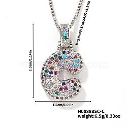 Brass Pave Colorful Cubic Zirconia Letter Pendant Box Chain Necklaces, Platinum, Letter C, 15.75 inch(40cm)(NU0575-29)