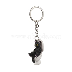 Alloy with PVC Plastic Cute Keychain, Cat Sitting on the Toilet, Black, 94mm(KEYC-Z006-02P-A)