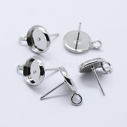 Brass Stud Earring Settings, with Loop, Flat Round, Platinum, Tray: 8mm, 14x10mm, Hole: 2mm, Pin: 0.8mm(KK-P131-01A-8mm-P)