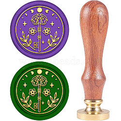 Wax Seal Stamp Set, Sealing Wax Stamp Solid Brass Head,  Wood Handle Retro Brass Stamp Kit Removable, for Envelopes Invitations, Gift Card, Key Pattern, 83x22mm(AJEW-WH0208-761)