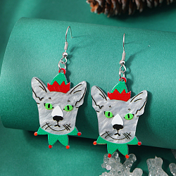 Personality Design Christmas Acrylic Dangle Earrings, Platinum, Wolf, 65x29mm(ID2724-2)