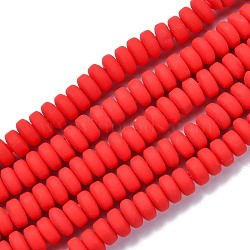 Handmade Polymer Clay Beads Strands, for DIY Jewelry Crafts Supplies, Flat Round, Red, 6~7x3mm, Hole: 1.5mm, about 113~116pcs/strand, 15.55 inch~16.14 inch(39.5~41cm)(X-CLAY-N008-008D)