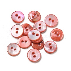 Freshwater Shell Buttons, 2-Hole, Flat Round, Tomato, 9x1~2mm, Hole: 1.5mm(SHEL-C005-01A-06)