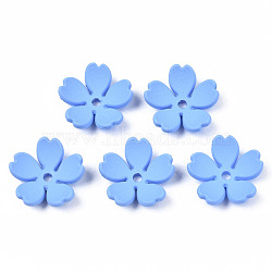 Rubberized Style Opaque Acrylic Bead Caps, 5-Petal, Flower, Cornflower Blue, 14.5x15x4.5mm, Hole: 1.7mm(ACRP-T010-02D)