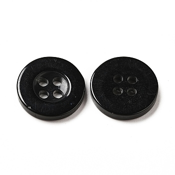 Resin Buttons, Dyed, Flat Round, Black, 15x2.5mm