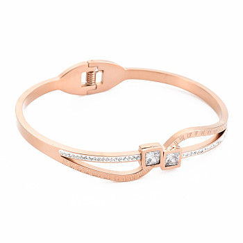 Crystal Rhinestone Wave Bangle with Roman Numeral, Stainless Steel Hinged Bangle with Polymer Clay for Women, Rose Gold, Inner Diameter: 1-7/8x2-1/4 inch(4.7x5.7cm) 