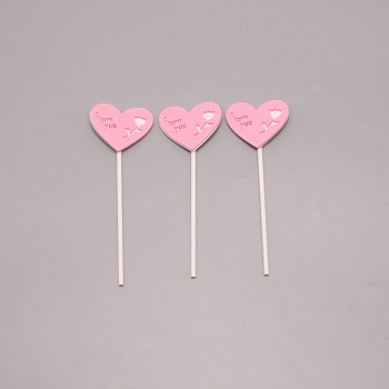 3D Wood Cake Insert Card, Heart, Cake Decor Birthday Party Decoration, Pink, 117x40x6.5mm, 3pcs/set