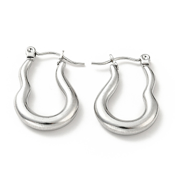 304 Stainless Steel Twist Oval Hoop Earrings for Women, Stainless Steel Color, 23.5x17x3.5mm, Pin: 0.8mm