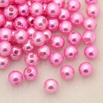 Imitation Pearl Acrylic Beads, Dyed, Round, Hot Pink, 4x3.5mm, Hole: 1mm, about 18100pcs/pound