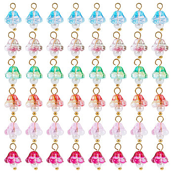 120Pcs 6 Colors Electroplate Glass Charms, with Golden Plated Brass Findings and Glass Pearl Round Beads, Trumpet Flower, Mixed Color, 14x9x9mm, Hole: 2.5mm, 20pcs/color