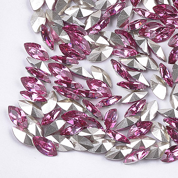 Pointed Back Resin Rhinestone Cabochons, Back Plated, Faceted, Horse Eye, Rose, 7.5~8x3.5~4x2.5~3mm, about 2100pcs/bag