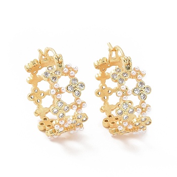 Clear Cubic Zirconia Flower Hoop Earrings, Brass Jewelry for Women, Lead Free & Cadmium Free, Golden, 26x11.5x24.5mm, Pin: 0.7mm