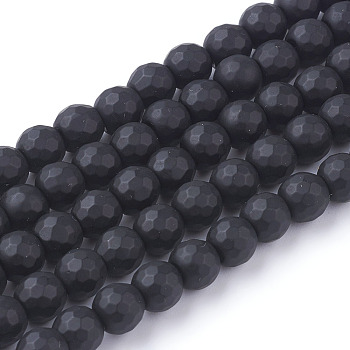 Synthetic Black Stone Beads Strands, Dyed, Faceted, Frosted, Round, Black, 6mm