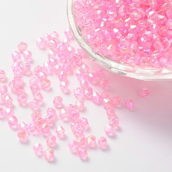 Bicone AB Color Plated Eco-Friendly Transparent Acrylic Beads, Pearl Pink, 4x4mm, Hole: 1mm, about 16600pcs/500g