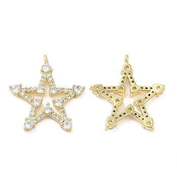Brass with Cubic Zirconia Pendants, Star, Real 18K Gold Plated, 22x20x3mm, Hole: 1.2mm