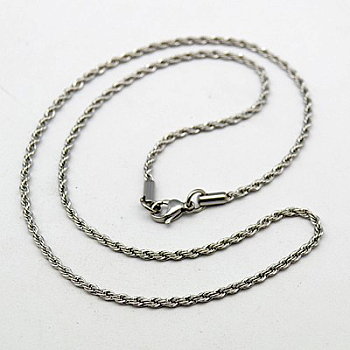 304 Stainless Steel Necklaces Men's Rope Chain Necklaces, with Lobster Claw Clasps, Stainless Steel Color, 17.7 inch(45cm)