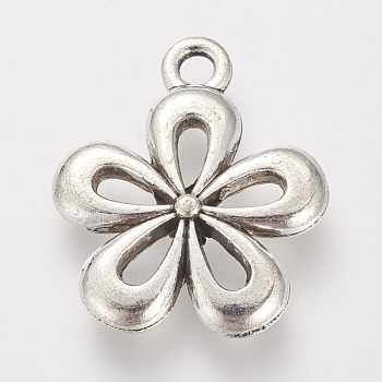 Tibetan Style Alloy Pendants, Flower, Lead Free & Cadmium Free, Antique Silver, 18x15x2mm, Hole: 2mm