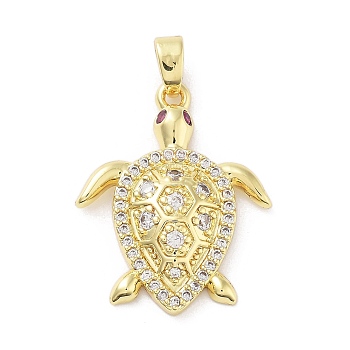 Brass Micro Pave Cubic Zirconia Pendants, Turtle Charm, Real 18K Gold Plated, 23.5x18.5x4mm, Hole: 4.5x2.5mm