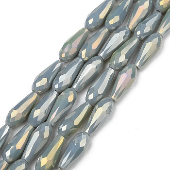 Electroplated Opaque Glass Beads Strands, Full Rainbow Plated, Faceted, Teardrop, Slate Gray, 15x6mm, Hole: 1mm, about 50pcs/Strand, 28.35 inch(72cm)